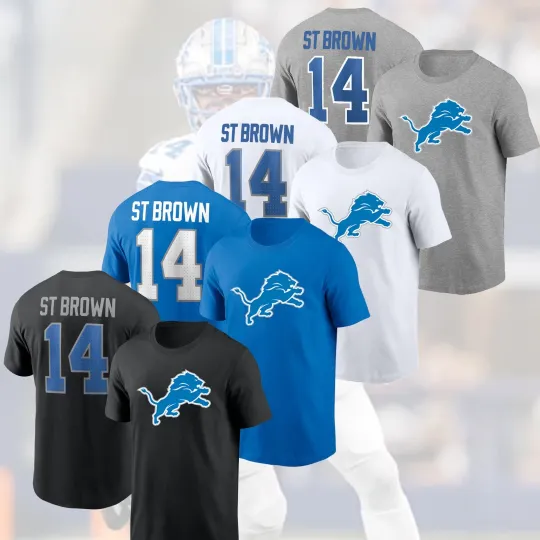 Discover Amon-Ra St. Brown #14 Detroit Lions Double Sided T-Shirt Fan Gift 2025