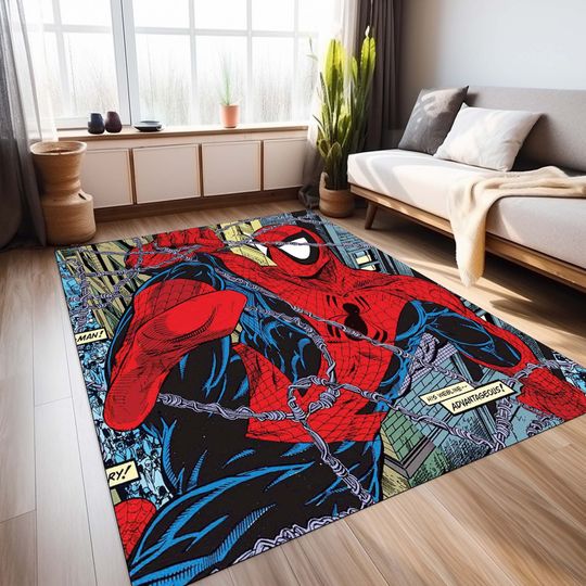 Spiderman Rug, Cartoon Rug, Home Decor Rug, Game Room Rug, Boy Room Rug,Children Rugs, Gift for Him