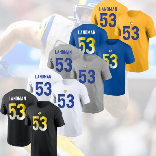 Discover Nate Landman #53 Los Angeles Rams Double Sided T-Shirt 2025 Player Name & Number