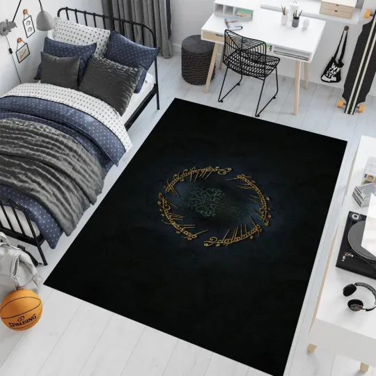 Discover LOTR Area Rug Rings Movie Decor Black Carpet Boys Room Gift