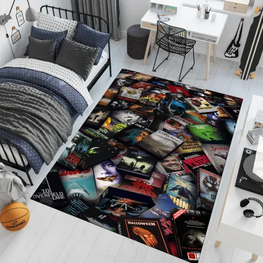 Discover Horror Movie Collage Area Rug Gothic Fear Film Carpet Decor