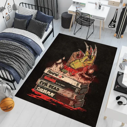 Discover Horror Movie VHS Area Rug Gothic Home Decor Scary Movie Fan Gift