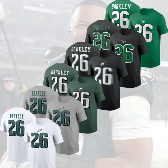 Saquon Barkley #26 Philadelphia Eagles Double Sided T-Shirt 2025 Player Name & Number