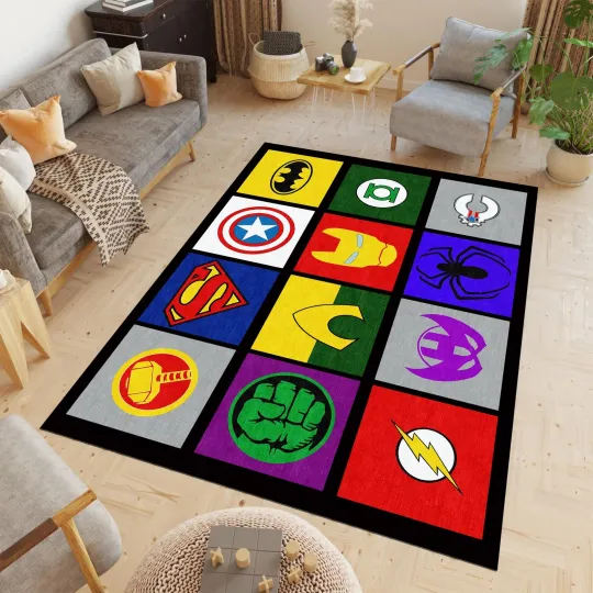 Discover Avengers Area Rug Superhero Icons Kids Room Carpet Decor