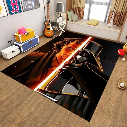 Discover Darth Vader Area Rug Star Wars Movie Decor Black White Carpet