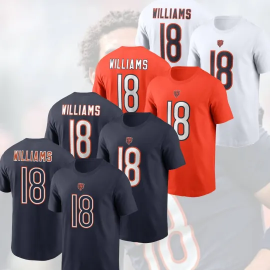 Caleb Williams #18 Chicago Bears 2025 Player Name & Number Double Sided T-Shirt Men’s