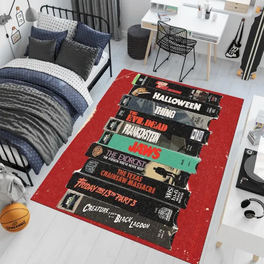 Discover Horror Movie Collage Area Rug Halloween Decor Fear Film Art Carpet