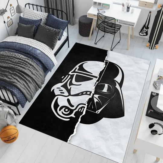 Discover Star Wars Area Rug Darth Vader Stormtrooper Black White Movie Decor