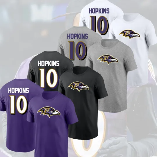 Deandre Hopkins Baltimore Ravens 2025 Player Name & Number Double Sided T-Shirt