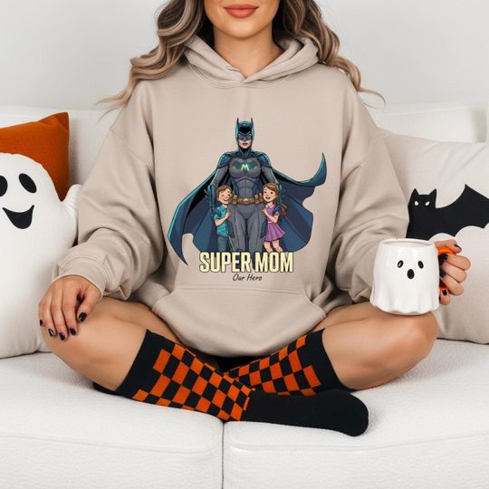 Discover Super Mom Hoodie, Mothers Day Superhero Sweatshirt Unisex Graphic Pullover Family Design