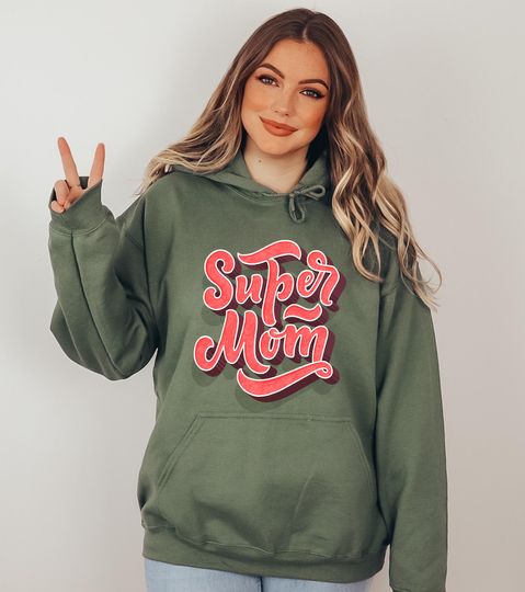 Discover Super Mom Hoodie  Birthdays Day Gift, Cozy Mom Life Sweatshirt, Funny Graphic Mom Hoodie