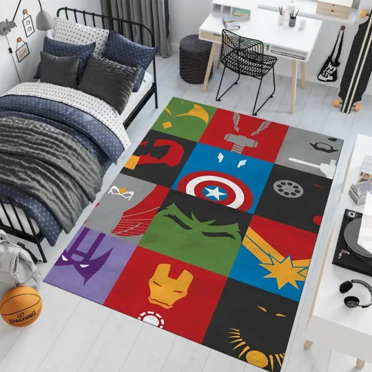Discover Marvel Avengers Characters Area Rug Colorful Superhero Carpet Boys Room