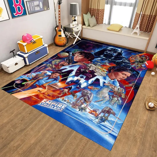 Retro Star Wars Blue Rug Custom Cotton Area Carpet Decor