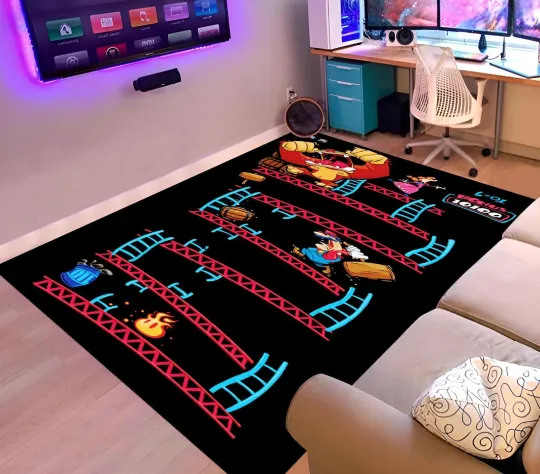 Discover Arcade Game 3D Neon Area Rug Gaming Room Carpet Decor
