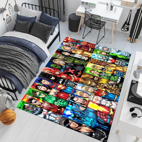 Discover Superhero Character Area Rug Colorful Movie Room Carpet Decor