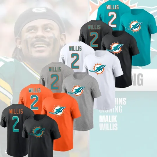 Discover Malik Willis Miami Team 2026 Player Name and Number Double Sided T-Shirt