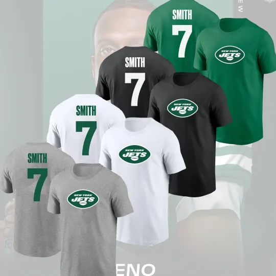 Discover Geno Smith New York Jets 2026 Player Name & Number Double Sided T-Shirt