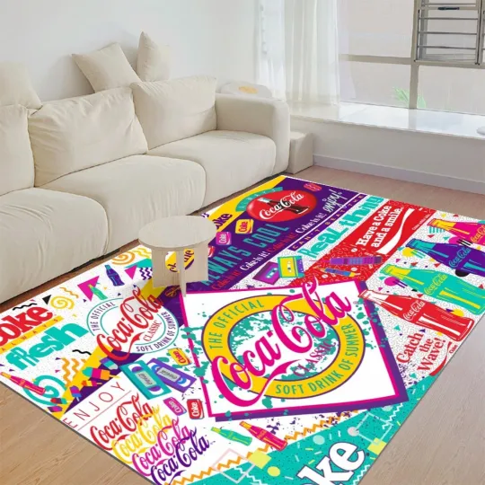 Discover Coca Enjoy Coke Print Foldable Rectangular Rugs Anti-Skid Carpet