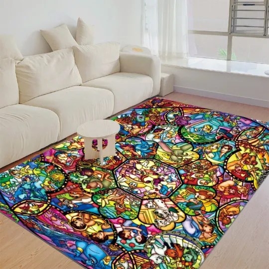 Discover Disney Stained Art Print Foldable Rectangular Rugs Anti-Skid Carpet