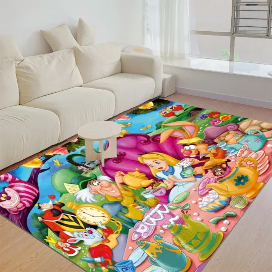 Discover Alice in Wonderland Print Foldable Rectangular Rugs Anti-Skid Carpet