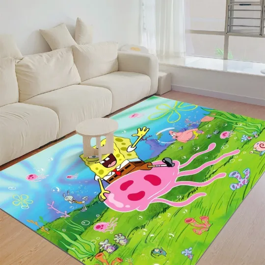 Discover SpongeBob Jellyfish Print Foldable Rectangular Rugs Anti-Skid Carpet
