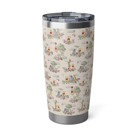 Discover Vintage Winnie the Pooh Floral Tumbler 20oz, Retro Stainless Steel Cup, Insulated Travel Mug