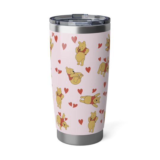 Discover Winnie the Pooh Valentine Tumbler 20oz, Bear Heart Pattern Stainless Steel Travel Cup, Pink Pooh Mug