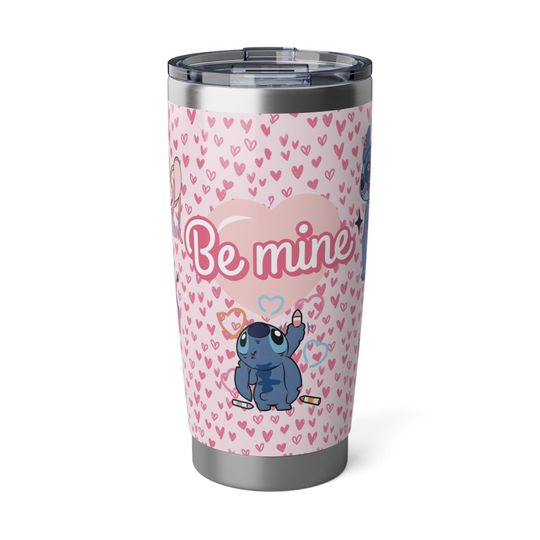 Discover Stitch Be Mine Valentine Tumbler 20oz, Love Stitch Stainless Steel Travel Cup, Pink Hearts Gift for Her