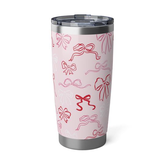 Discover Pink Bow Valentine Tumbler 20oz, Coquette Ribbon Stainless Steel Cup, Insulated Mug, Girly Drinkware