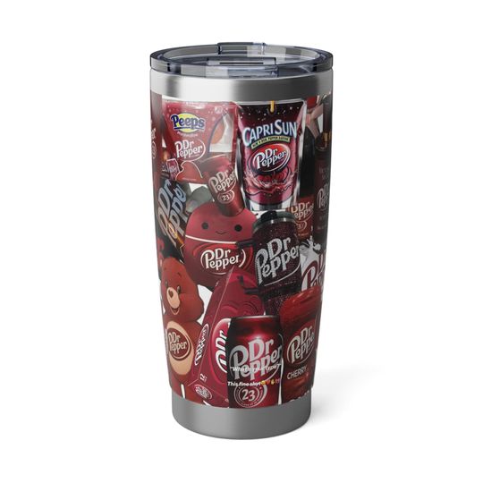 Discover Dr.Pepper Red Soda Collage Tumbler 20oz, Vintage Soft Drink Stainless Steel Cup