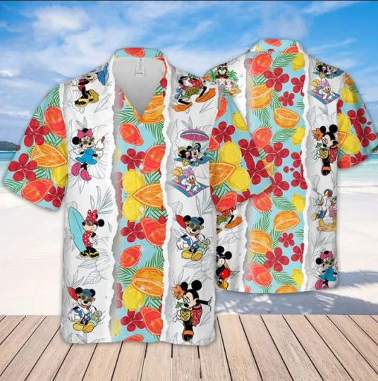 Disney Summer Hawaiian Shirt Mickey Minnie Torn