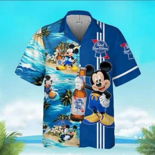 Discover Disney Mickey Mouse Pabst Blue Ribbon Hawaiian Shirt