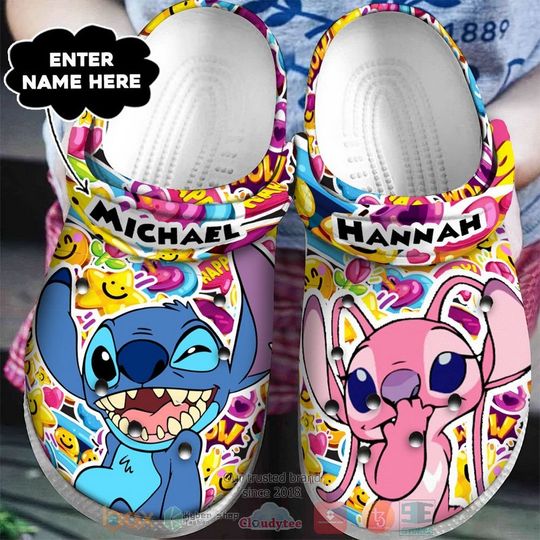 Stitch And Angel Cartoon Clog Shoes, Clogs Shoes For Men Women and Kid