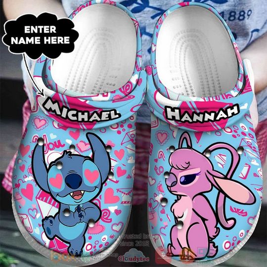 Stitch And Angel Cartoon Clog Shoes, Clogs Shoes For Men Women and Kid