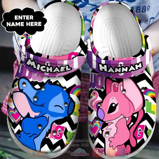 Stitch And Angel Cartoon Clog Shoes, Clogs Shoes For Men Women and Kid