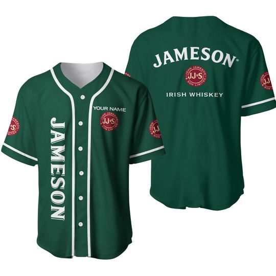 Jameson Irish Whiskey Baseball Jersey  Custom Green Shirt with Your Name