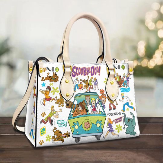 Personalized Scooby Doo Dog Leather Handbag, Scooby Doo Lovers Leather Bag Gift
