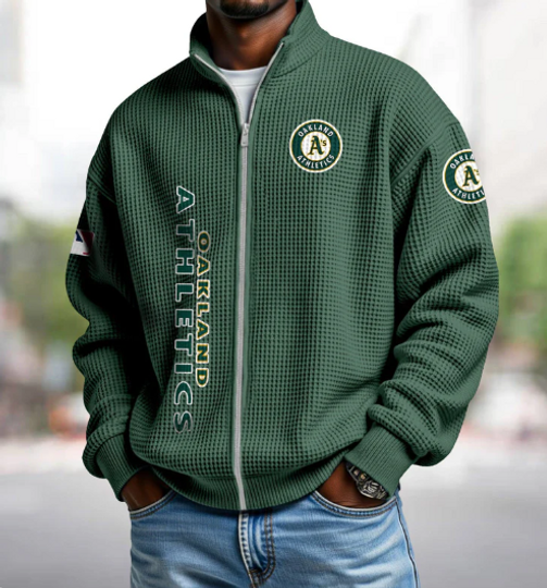 Oakland Athletics Quarter Zip Waffle Sweatshirt