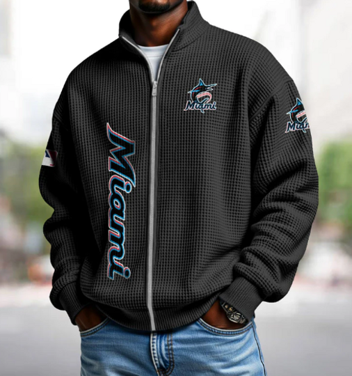 Miami Marlins Quarter Zip Waffle Sweatshirt