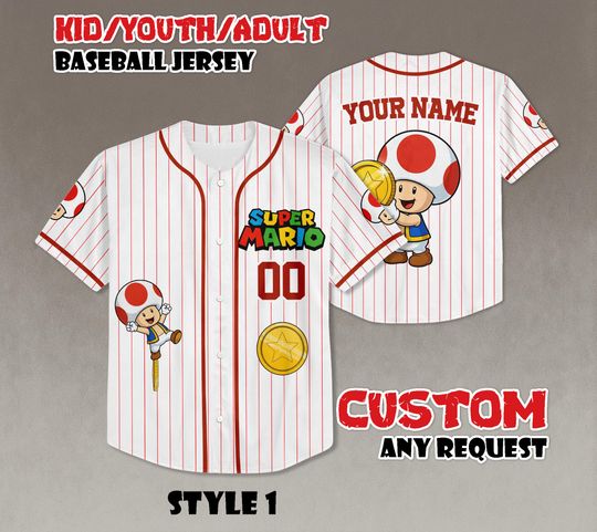 Discover Custom Toad Mushroom Baseball Jersey, Super Mario Outfit, Disneyland Trip Shirt