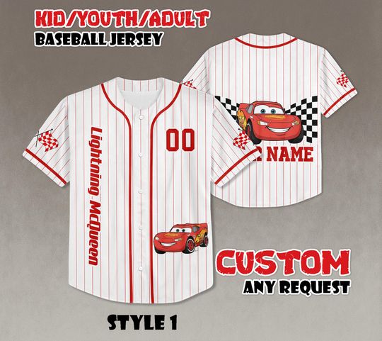 Discover Personalized Cars Lightning Mcqueen Baseball Jersey, Custom Lightning Mcqueen Jersey, Disney Cars Baseball Team Outfit, Cars Cartoon Gift
