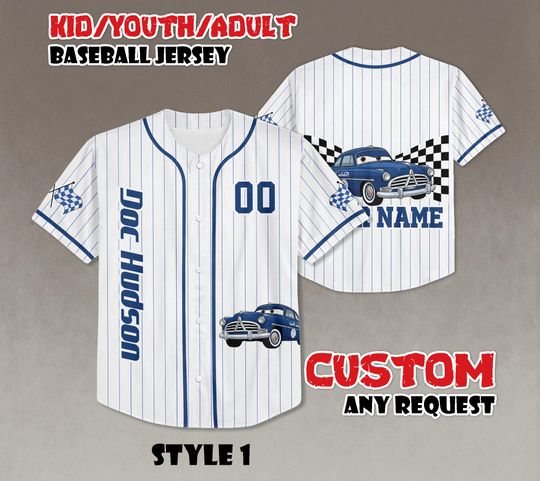 Personalized Doc Hudson Cars Baseball Jersey, Custom Doc Hudson Jersey Shirt, Disney Cars Baseball Team Outfit, Sports Cute Gifts For Fans
