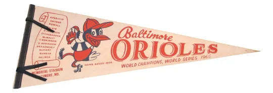 Vintage 1966 Baltimore Orioles World Series Champions Triangle Pennant