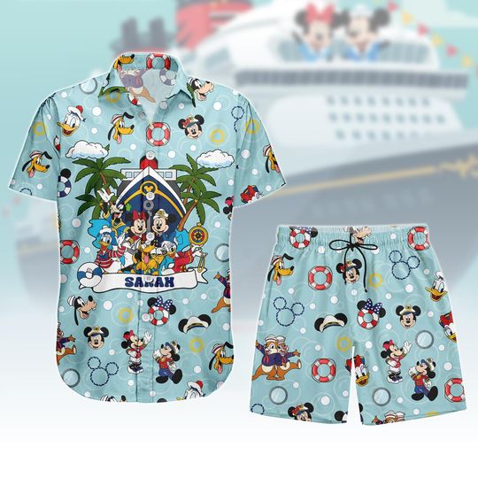 Discover Custom Disney Cruise Button Shirt Shorts, Mickey Mouse Button Shirt, Minnie Hawaiian Shirt, Mickey Sailor Hawaii Shorts, Summer Gift