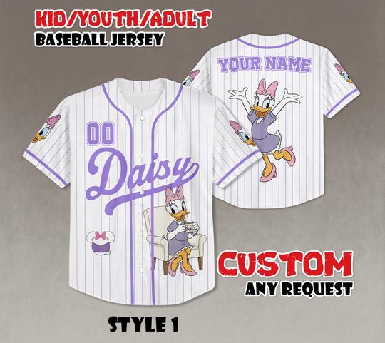 Discover Custom Disney Daisy Duck Baseball Jersey, Disney Mickey and Friends Jersey, Disneyland Baseball Team Matching Outfit, Birthday Gifts