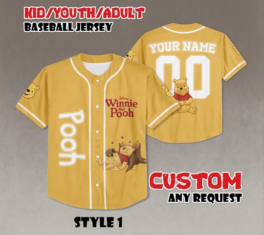 Discover Custom Winnie the Pooh Baseball Jersey, Pooh Fan Gift, Disneyland Trip Shirt, Disney Family Trip Shirts, Pooh Fan Gift