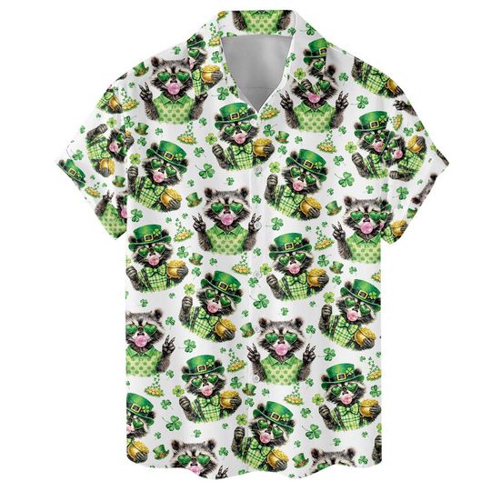 Discover St Patrick's Day Raccoon Hawaiian Shirt, Men's Festival Vacation Shirt
