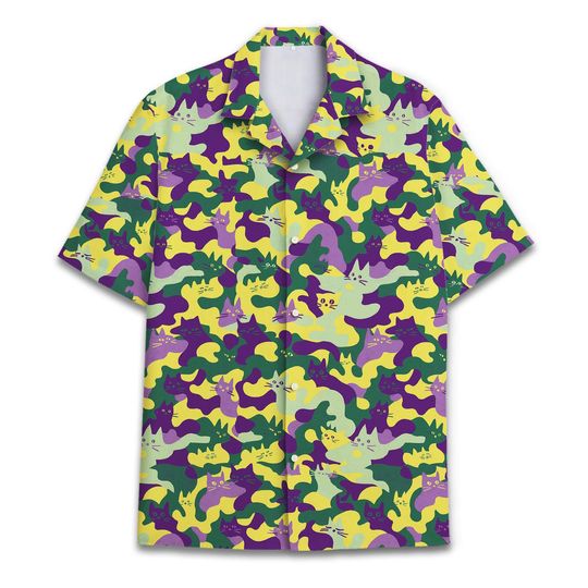 Discover Cat Pattern Hawaiian Shirt, Short Sleeve Button Down