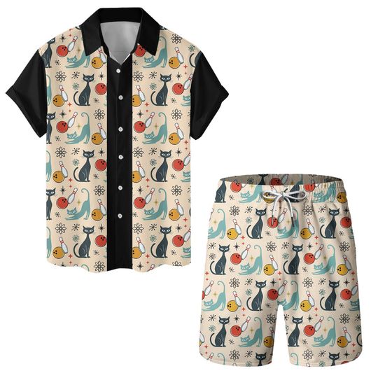 Discover Retro Hawaiian Cat Shirt for Men, 80s & 90s Vintage Short Sleeve Button-Down