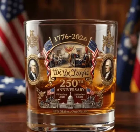 Discover New  commemorative whiskey glass; 250 Anniversary USA